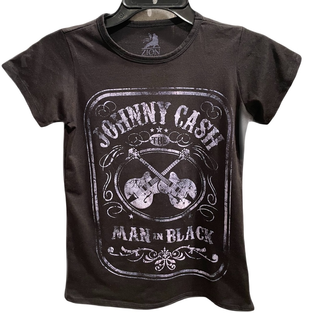 ❤️ JOHNNY CASH BLACK & WHITE TEE SHIRT TOP SIZE XS